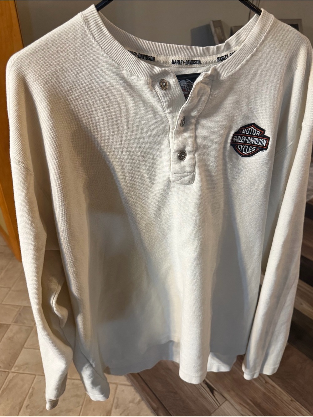 Harley-Davidson Off-White Long-Sleeve Henley with Bar & Shield Patch